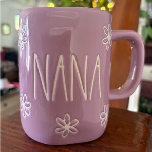 NWOT Rae Dunn Double Sided NANA Mug Lavender Daisy Print 20 Oz
